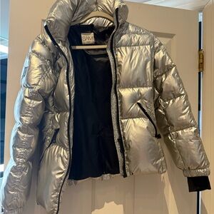 SAM Silver Puffer Jacket with High Collar